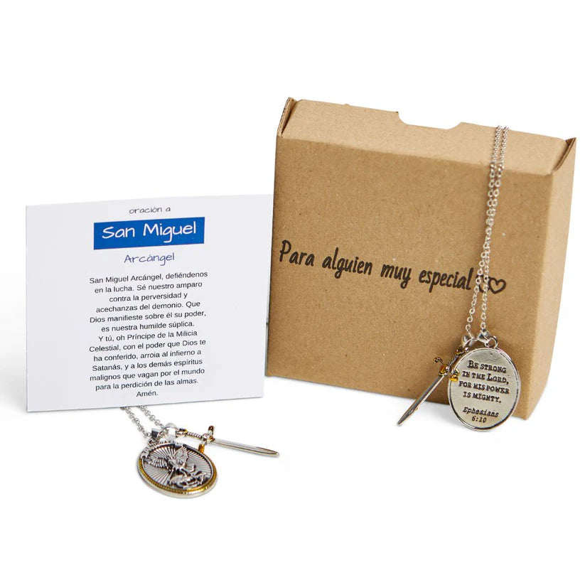 Cadena de Protección de San Miguel Arcángel - (Incluye Tarjeta de Oración y Caja)