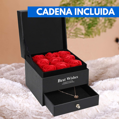 Caja Rosas Eternas + Cadena (REGALO PERFECTO PARA EL DIA DE LA MUJER)